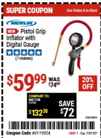 Harbor Freight Tools Merlin Pistol Grip Inflator With Digital Gauge offer