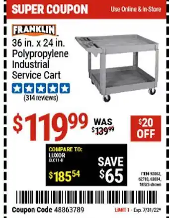 Harbor Freight Tools Franklin Polypropylene Industrial Service Cart offer