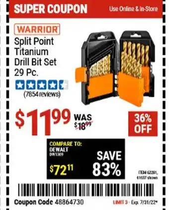 Harbor Freight Tools Warrior Split Point Titanium Drill Bit Set offer