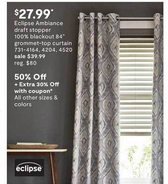 JC Penney Eclipse Ambiance Draft Stopper 100% Blackout 84 offer