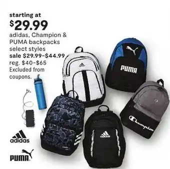 JC Penney Backpacks Adidas, Champion & Puma offer