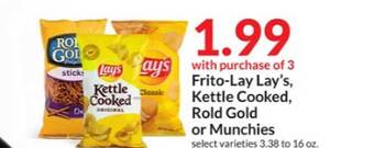 Hy-Vee Frito-lay Lay's, Kettle Cooked, Rold Gold Or Munchies offer