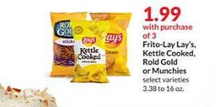 Hy-Vee Frito-lay Lay's, Kettle Cooked, Rold Gold Or Munchies offer
