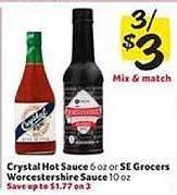 Winn Dixie Crystal Hot Sauce Or Se Grocers Worcestershire Sauce offer