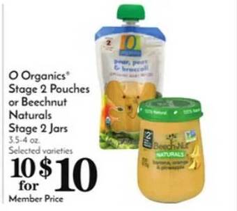 Pavilions O Organics Stage 2 Pouches Or Beechnut Naturals Stage 2 Jars offer