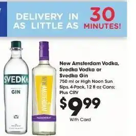 Ralphs New Amsterdam Vodka, Svedko Vodka or Svedko Gin offer