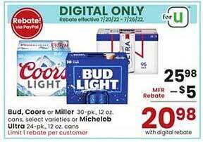 Albertsons Bud, Coors Or Miller offer