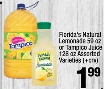 Super King Markets Florida's Natural Lemonade 59 Oz Or Tampico Juice 128 Oz offer