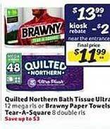 Winn Dixie Quilted Northern Bath Tissue Ultra Or Brawny Paper Towels Tear-a-square offer