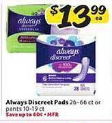 Winn Dixie Always Discreet Pads offer