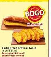 Winn Dixie Garlic Bread Or Texas Toast offer