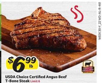 Winn Dixie Usda Choice Certified Angus Beef T-bone Steak offer