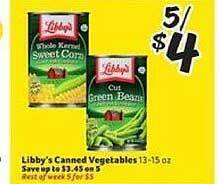 Winn Dixie Libby's Canned Vegetables offer