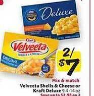 Winn Dixie Velveeta Shells & Cheese Or Kraft Deluxe offer
