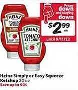 Winn Dixie Heinz Simply Or Easy Squeeze Ketchup offer