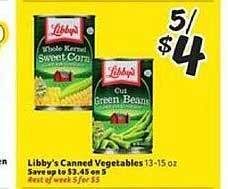 Winn Dixie Libby's Canned Vegetables offer