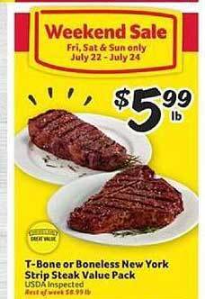 Winn Dixie T-bone Or Boneless New York Strip Steak Value Pack offer