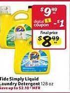 Winn Dixie Tide Simply Liquid Laundry Detergent offer
