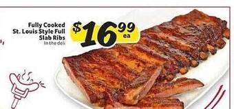 Winn Dixie Fully Cooked St Louis Style Full Slab Ribs offer