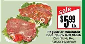 Rancho Markets Regular Or Marinated Beef Chuck Roll Steak offer