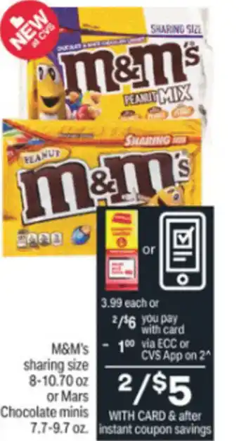 CVS M&M's Peanut Milk Chocolate Candy Sharing size 8-10.70 oz offer