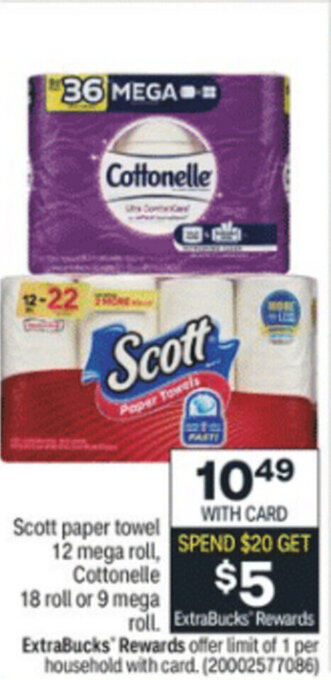 CVS Scott Paper Towel 12 Mega Roll, Cottonelle 18 Roll offer