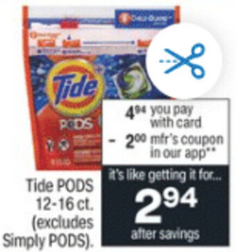 CVS Tide Pods 12-16 ct. offer