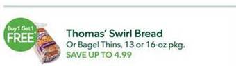 Publix Thomas' Swirl Bread Or Bagel Thins offer