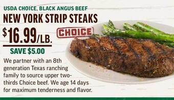 Central Market Usda choice, black angus beef new york strip steaks offer
