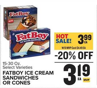 Food Lion Fatboy ice cream sandwiches or cones offer