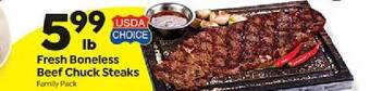 Save a Lot Fresh boneless beef chuck steaks offer