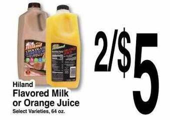 Super Saver Hiland flavored milk or orange juice offer
