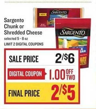 Lowes Foods Sargento chunk or shredded cheese offer
