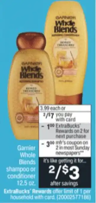 CVS Garnier Whole Blends Shampoo 12.5 oz offer
