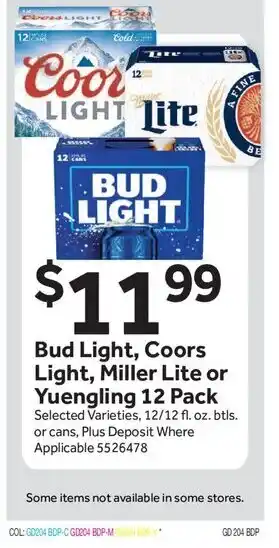 Stop&Shop Bud Light, Coors Light, Miller Lite or Yuengling 12 Pack offer