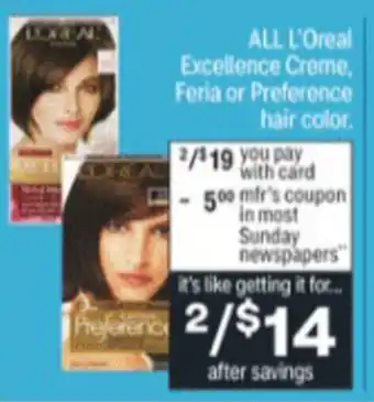 CVS L'Oreal Excellence Creme, Feria or Preference Hair Color offer