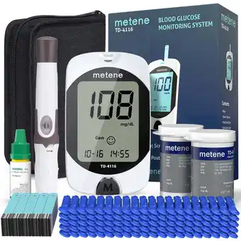 Walmart Metene td-4116 blood glucose monitor kit, 100 glucometer strips, 100 lancets, 1 blood sugar monitor, blood sugar test kit wit offer