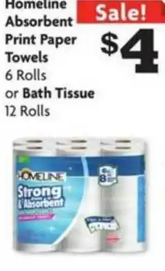 Family Dollar Homeline Absorbent Print Paper Towels, Bath Tissue offer
