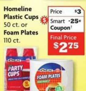 Family Dollar Homeline Plastic Cups, Foam Plates offer