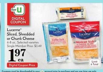 Pavilions Lucerne sliced, shredded or chunk cheese offer
