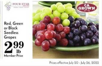 Pavilions Red, green or black seedless grapes offer