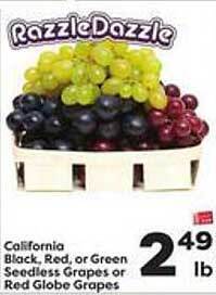 Weis Markets California black, red, or green seedless grapes or red globe grapes offer