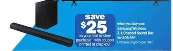 Meijer Samsung wireless 2.1 channel sound bar offer