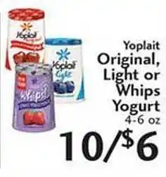 Sunset Foods Yoplait original, light or whips yogurt offer