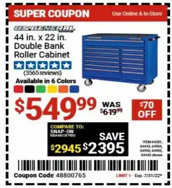 Harbor Freight Tools Double bank roller cabinet offer