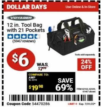 Harbor Freight Tools 12 in tool bag with 21 pockets offer