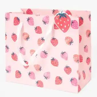 Claire's Pink strawberry print gift bag - medium offer