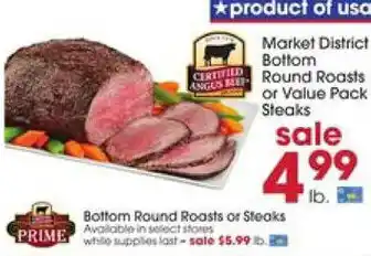 Giant Eagle Bottom Round Roasts or Value Pack Steaks offer