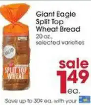 Giant Eagle Split Top Wheat Bread 20 oz. offer
