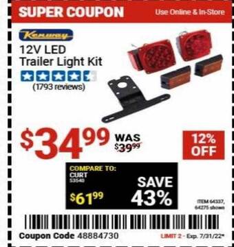 Harbor Freight Tools 12v led trailer light kit offer